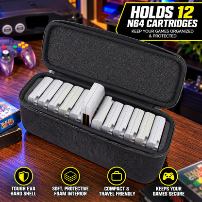 N64 Game Cartridge Storage Case Compatible with 12 Nintendo 64 Game Cartridges, Retro Video Game Organizer with Padded Game Holder