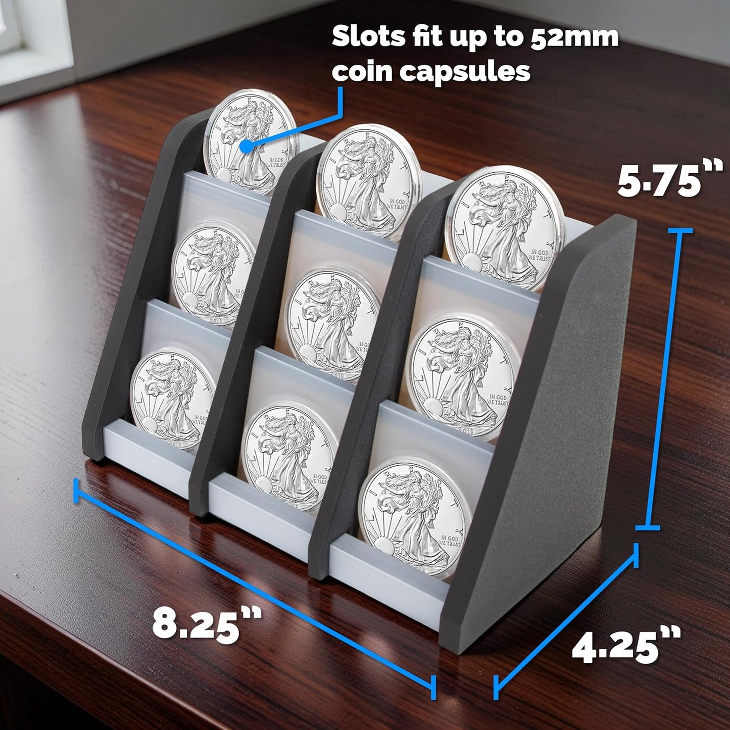 Coin Display Stand for American Silver Eagles Dollars Maple Leafs Libertads and Coin Capsules, Sturdy Silver Eagle Holder for Collectible Coins