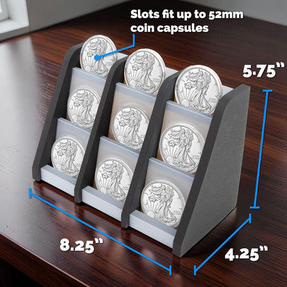 Coin Display Stand for American Silver Eagles Dollars Maple Leafs Libertads and Coin Capsules, Sturdy Silver Eagle Holder for Collectible Coins