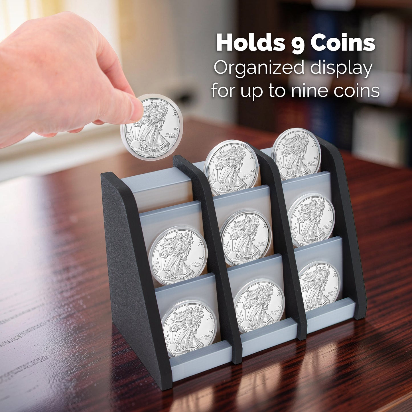 Coin Display Stand for American Silver Eagles Dollars Maple Leafs Libertads and Coin Capsules, Sturdy Silver Eagle Holder for Collectible Coins