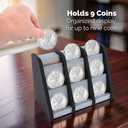 Coin Display Stand for American Silver Eagles Dollars Maple Leafs Libertads and Coin Capsules, Sturdy Silver Eagle Holder for Collectible Coins