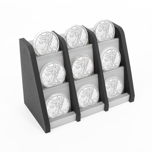 Coin Display Stand for American Silver Eagles Dollars Maple Leafs Libertads and Coin Capsules, Sturdy Silver Eagle Holder for Collectible Coins