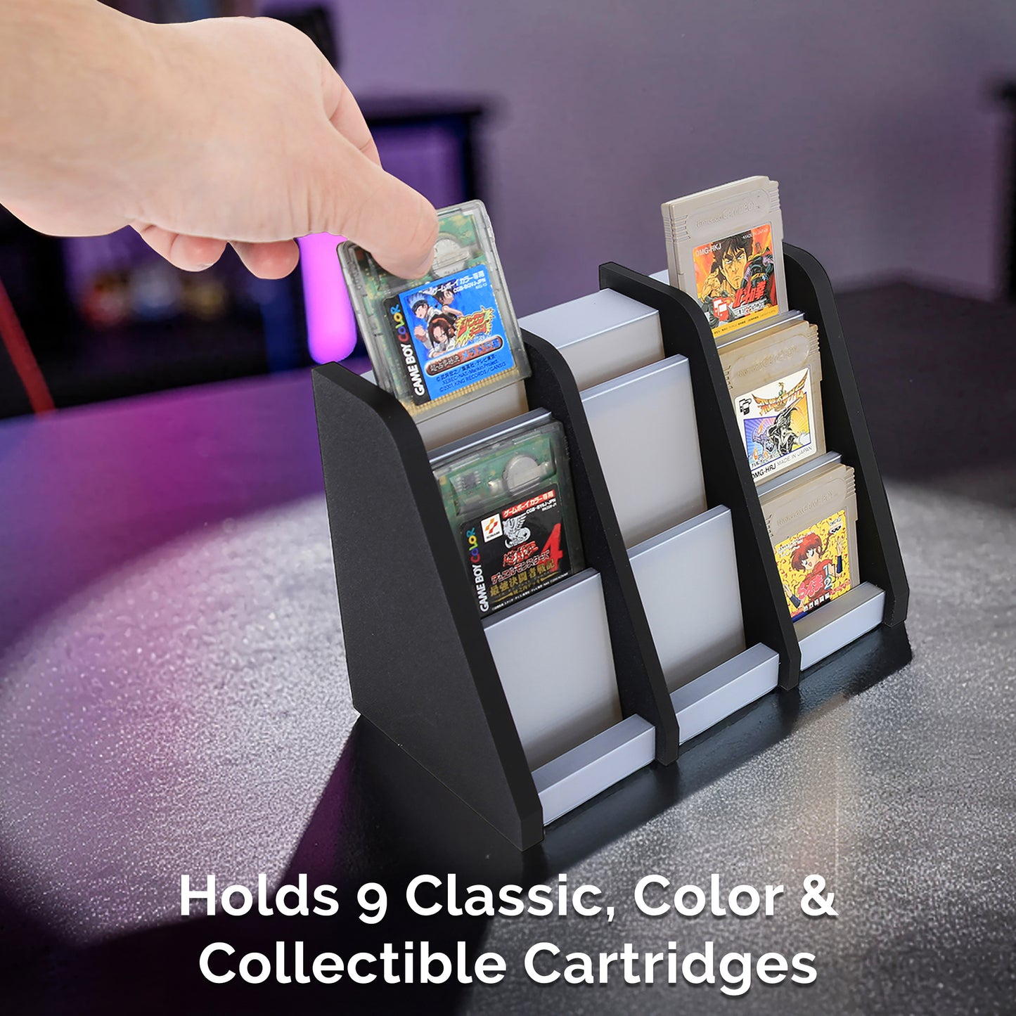 Game Holder Display Stand Compatible With Gameboy Color and Original Gameboy Cartridges, Sturdy Game Case Organizer Tower Holds 9 Game Boy Games