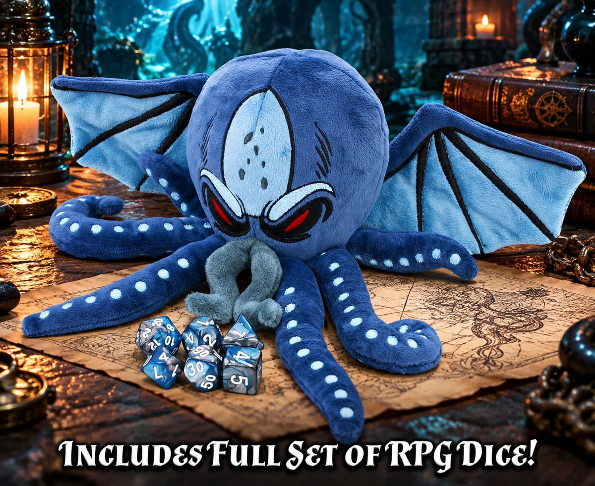 Soft Dice Case and Dice Holder with 7 Included RPG Dice - 9.5" Sea Monster Figure with Dice Storage Zipper Compartment for up to 21 Dice