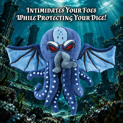 Soft Dice Case and Dice Holder with 7 Included RPG Dice - 9.5" Sea Monster Figure with Dice Storage Zipper Compartment for up to 21 Dice