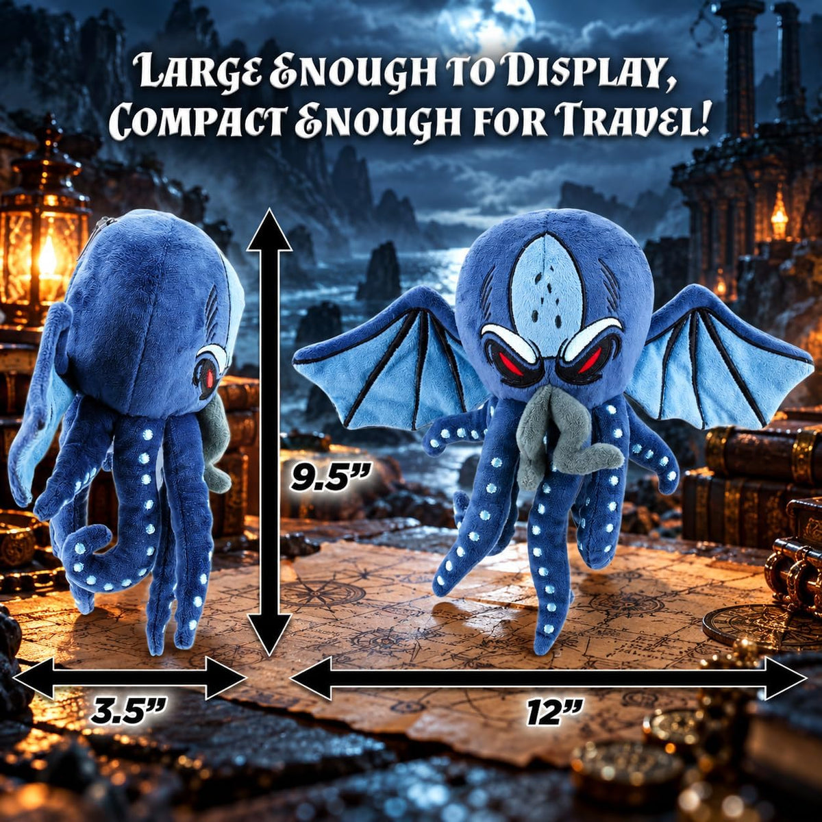 Soft Dice Case and Dice Holder with 7 Included RPG Dice - 9.5" Sea Monster Figure with Dice Storage Zipper Compartment for up to 21 Dice
