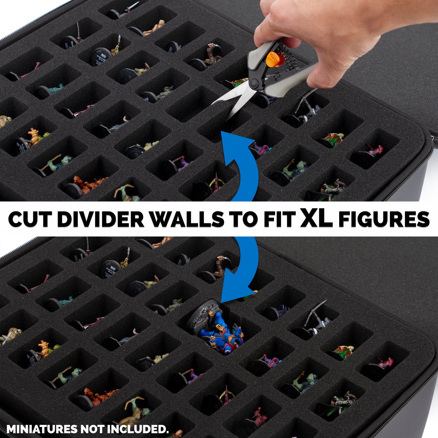 Miniature Carrying Case - 144 Slot Miniature Storage Case with Four Foam Trays For Minis, Adjustable Shoulder Strap, ID Card Holder and More!