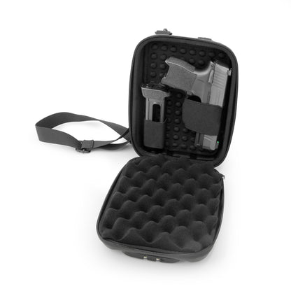 Concealed Carry Locking Pistol Case Fits 9mm Pistols and Extra Mag - Portable EVA Handgun Case Water Resistant Gun Bag and Shoulder Strap