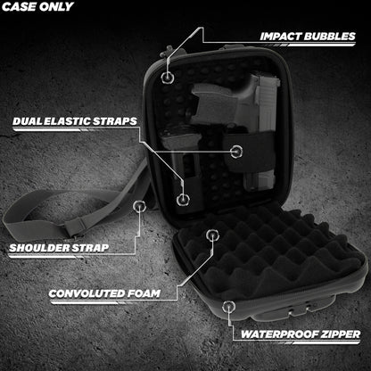 Concealed Carry Locking Pistol Case Fits 9mm Pistols and Extra Mag - Portable EVA Handgun Case Water Resistant Gun Bag and Shoulder Strap