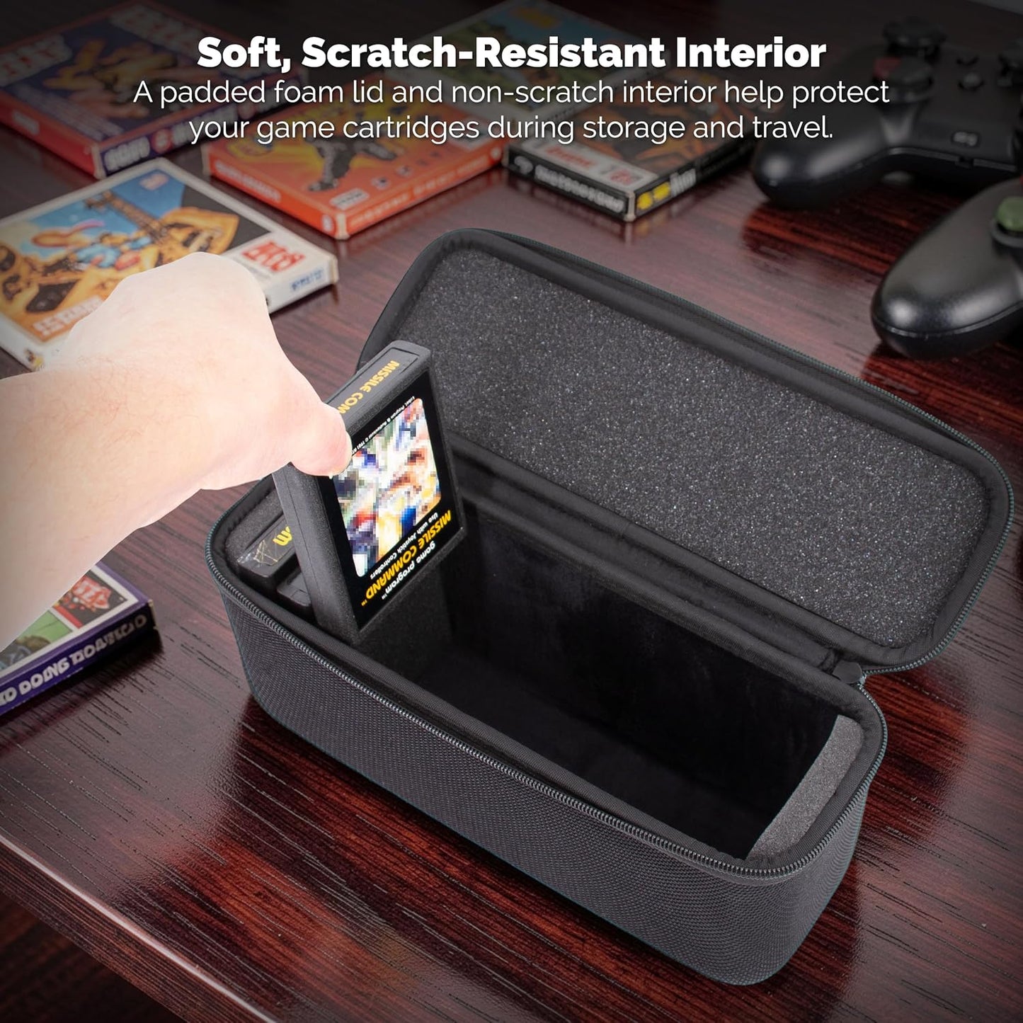 Game Cartridge Storage Case Compatible with Atari 2600 Cartridges, Holds 12 Retro Video Game Cartridges, Organizer with Padded Slots