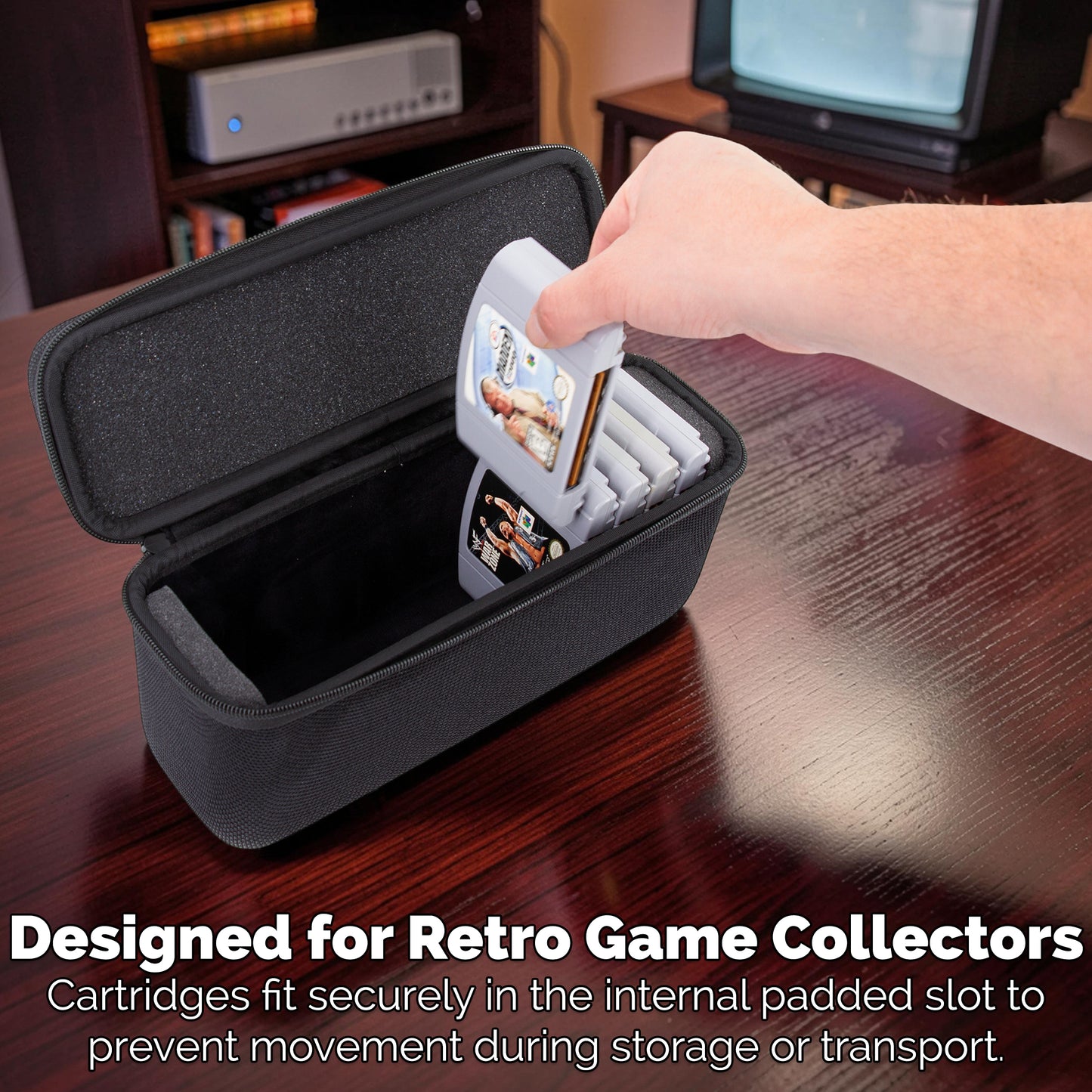 N64 Game Cartridge Storage Case Compatible with 12 Nintendo 64 Game Cartridges, Retro Video Game Organizer with Padded Game Holder