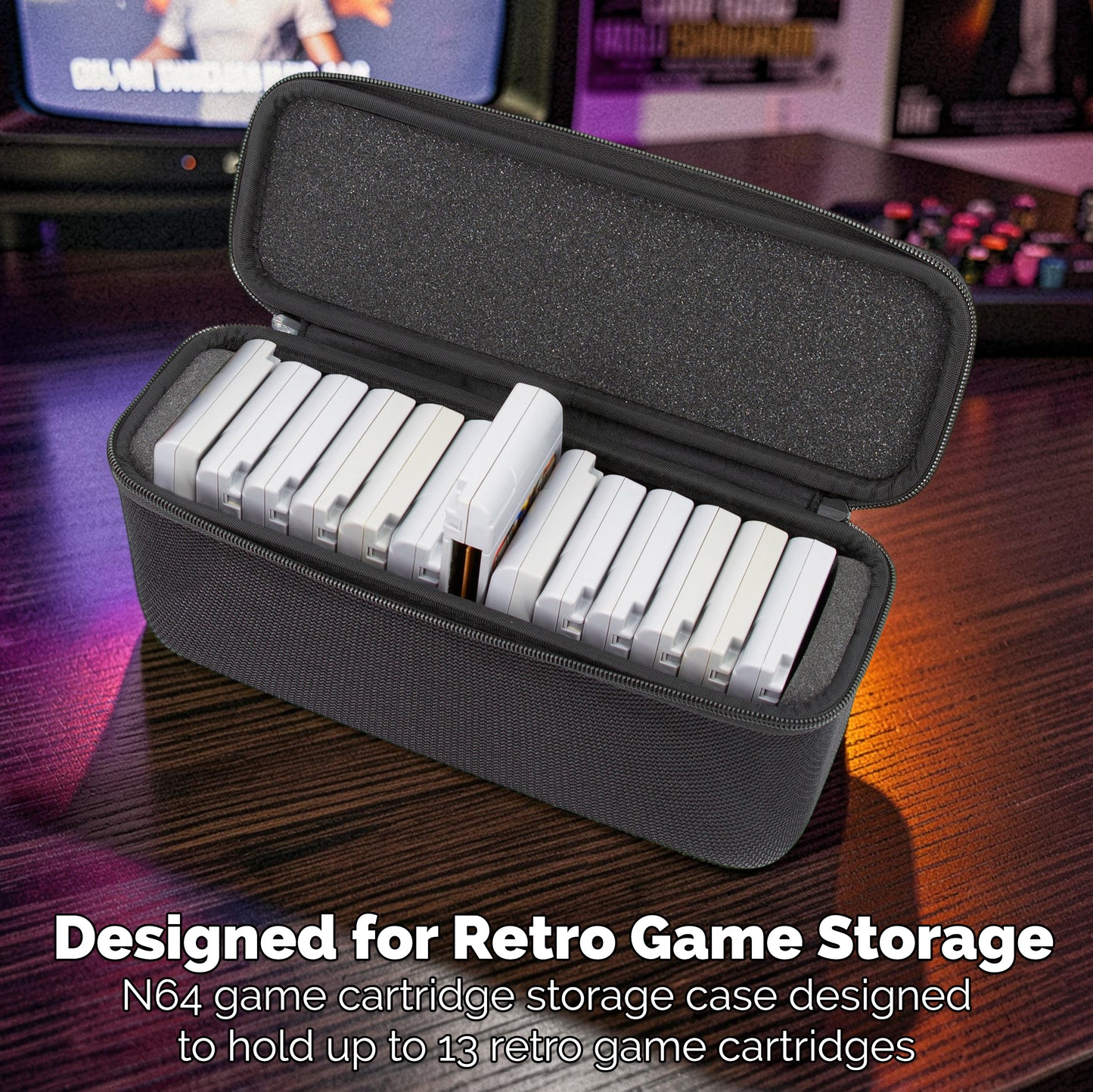 N64 Game Cartridge Storage Case Compatible with 12 Nintendo 64 Game Cartridges, Retro Video Game Organizer with Padded Game Holder
