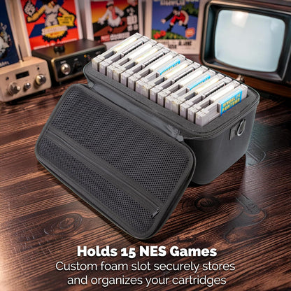 Game Storage Case Compatible with NES – Hard Shell Case Holds 15 Cartridges Upright, Game Holder with Shock-Absorbing Foam, Travel Game Case Organizer