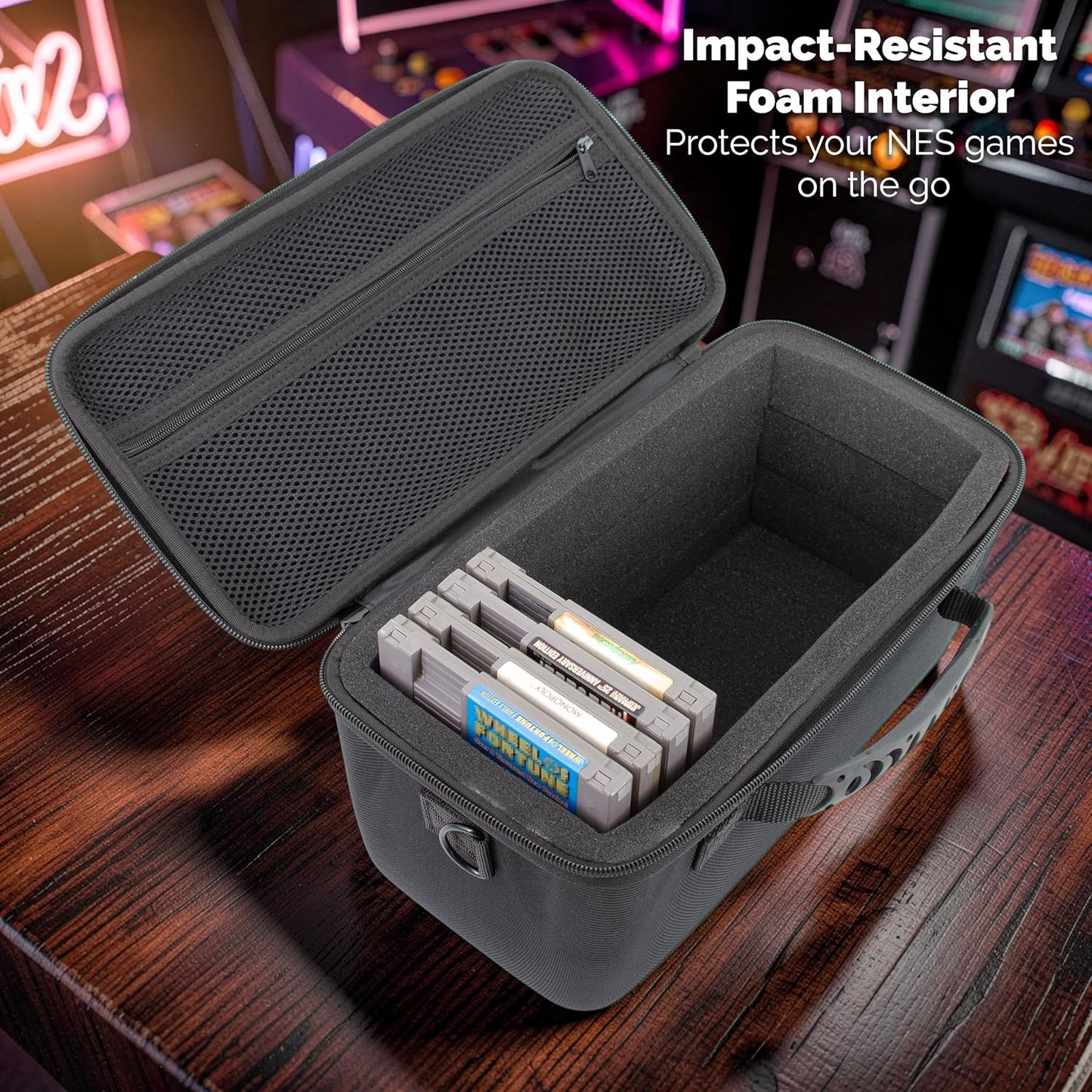 Game Storage Case Compatible with NES – Hard Shell Case Holds 15 Cartridges Upright, Game Holder with Shock-Absorbing Foam, Travel Game Case Organizer