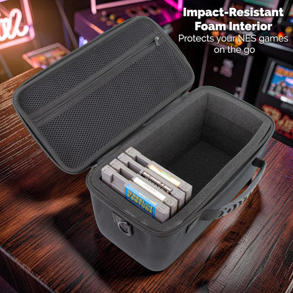 Game Storage Case Compatible with NES – Hard Shell Case Holds 15 Cartridges Upright, Game Holder with Shock-Absorbing Foam, Travel Game Case Organizer