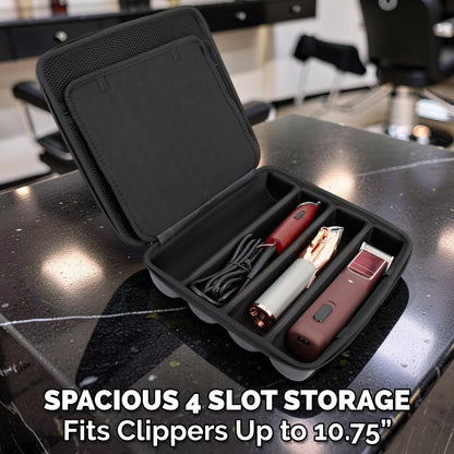 Barber Clipper Travel Case – Holds 4 Cordless or Corded Hair Clippers, Trimmers & Buzzers – Portable Organizer with Top Pocket for Barber Supplies