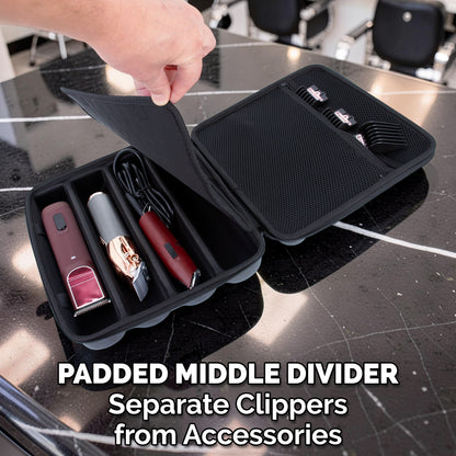 Barber Clipper Travel Case – Holds 4 Cordless or Corded Hair Clippers, Trimmers & Buzzers – Portable Organizer with Top Pocket for Barber Supplies