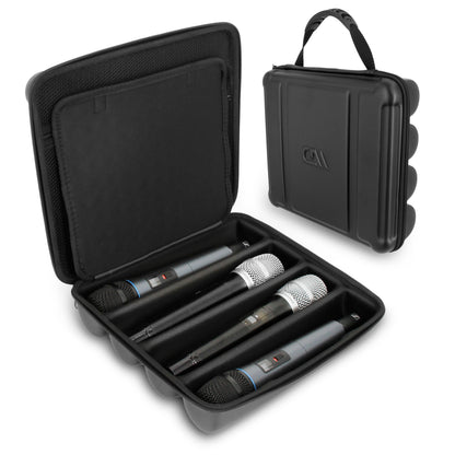 Wireless Microphone Case Compatible with Four Microphones Up To 10.75" by Sennheiser, Shure and More - Mic Case for Travel with Lid Storage