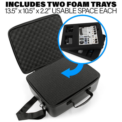 Mixer Case Compatible With Behringer Flow 8 or Xenyx 802s in Two Customizable Trays - Fits DJ Mixers and More up to 13.5" x 10.5" x 2.2"