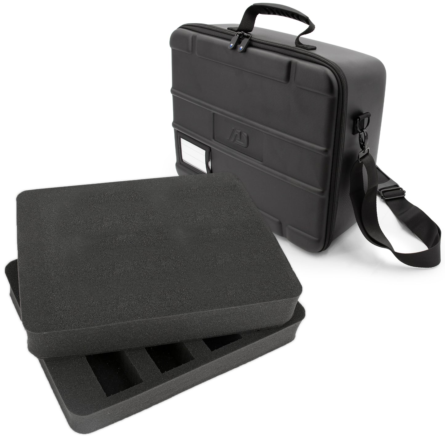Miniature Carrying Case - Fully Customizable Miniature Storage Case with Two Pluck Foam Foam Trays For Minis, with Shoulder Strap