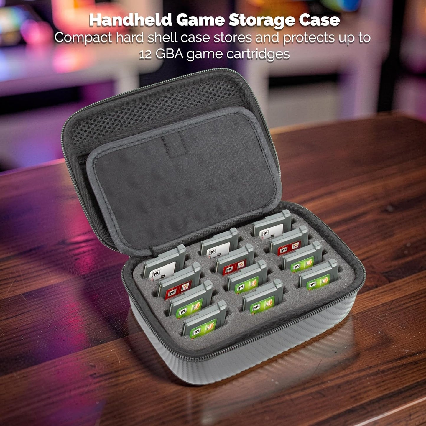 Travel Case Compatible with Game Boy Advance GBA Game Cartridges – Holds 12 Game Cartridges with Protective Foam Slots, Hard Shell Storage Case