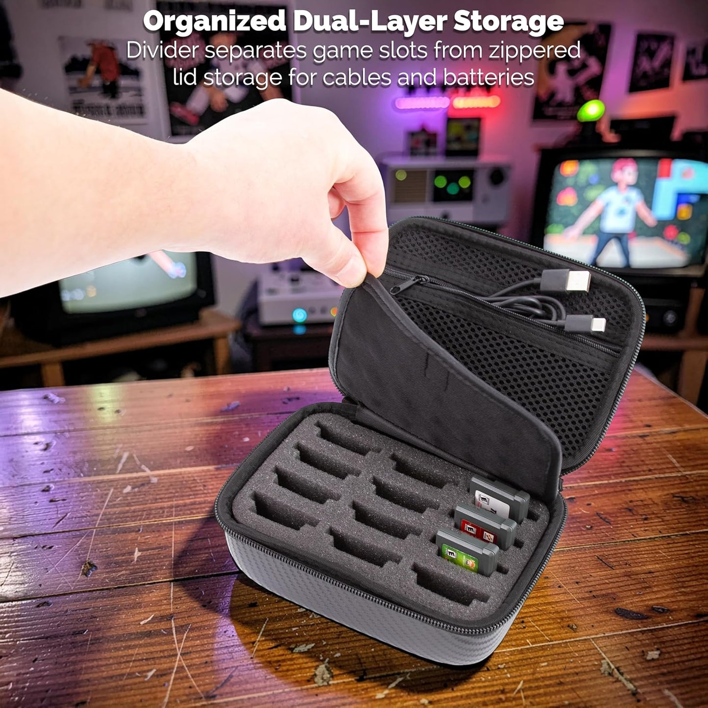 Travel Case Compatible with Game Boy Advance GBA Game Cartridges – Holds 12 Game Cartridges with Protective Foam Slots, Hard Shell Storage Case