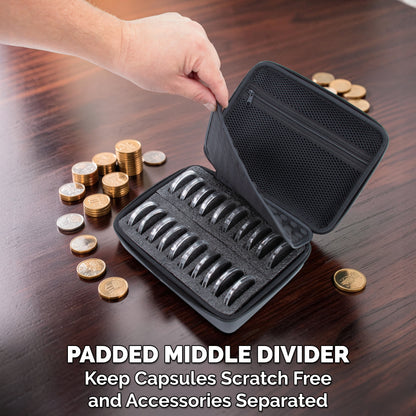 Coin Capsule Holder Case for 40mm Coins – Storage for American Silver Eagle Capsules and Dollar Coin Holders, Fits 20 Coin Capsules Up to 52mm Max