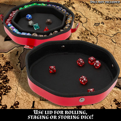 Dice Tray and Storage Case for Up to 115 RPG Dice - Dice Tray for Rolling with Magnetic Snaps, Embossed Design & Non-Scratch Interior
