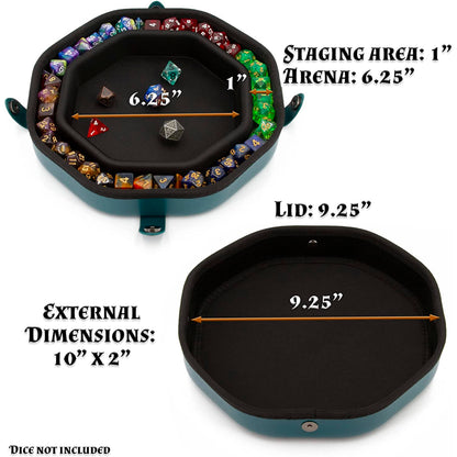 Dice Tray and Storage Case for Up to 115 RPG Dice - Dice Tray for Rolling with Magnetic Snaps, Embossed Design & Non-Scratch Interior