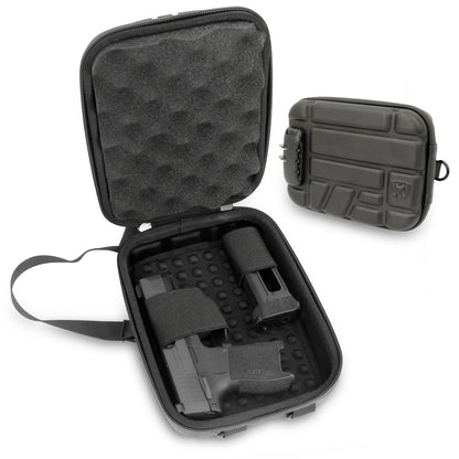 Concealed Carry Locking Pistol Case Fits 9mm Pistols and Extra Mag - Portable EVA Handgun Case Water Resistant Gun Bag and Shoulder Strap