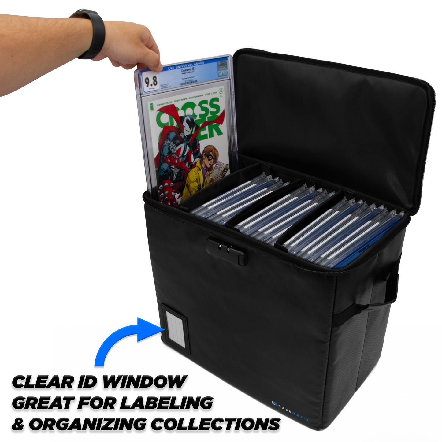 Graded Comic Book Storage Fits 30 CGC Comics - Hard Shell Fire Resistant Bin with 3 Dividers & Zipper Lock, Heat Protection (3 Pack)