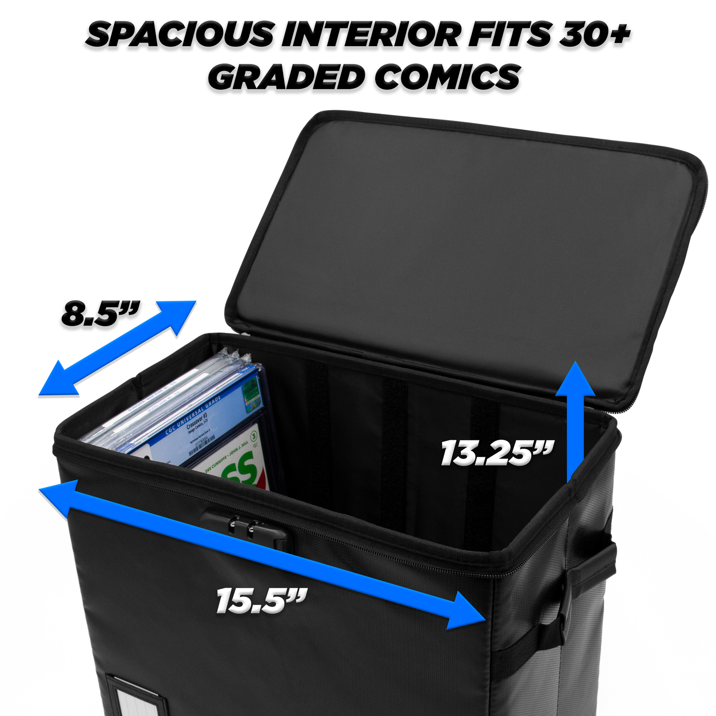 Graded Comic Book Storage Fits 30 CGC Comics - Hard Shell Fire Resistant Bin with 3 Dividers & Zipper Lock, Heat Protection (3 Pack)