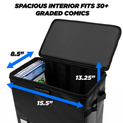 Graded Comic Book Storage Fits 30 CGC Comics - Hard Shell Fire Resistant Bin with 3 Dividers & Zipper Lock, Heat Protection (3 Pack)