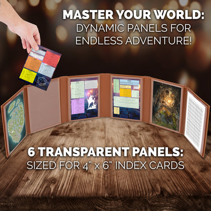 Miniature 6-Panel DM Screen – Compact Faux Leather Dungeon Master Screen for DND & TTRPG, Brown Tabletop RPG Screen for Better Player Connection