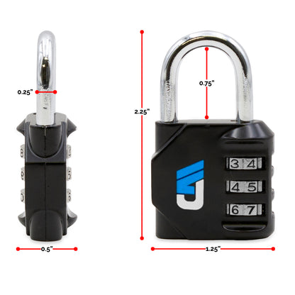 Adjustable Combination Padlock, Weather Resistant, 3 Digit Resetable Combination Lock, Keyless, Black, 2-Pack