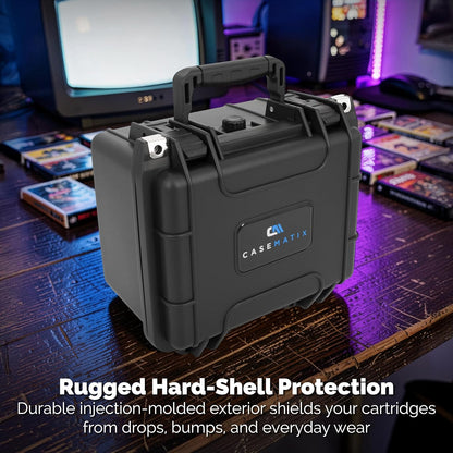 SNES Game Storage Case Compatible with 16 Nintendo SNES Cartridges – Waterproof Hard Shell SNES Game Case with Custom Foam Dividers