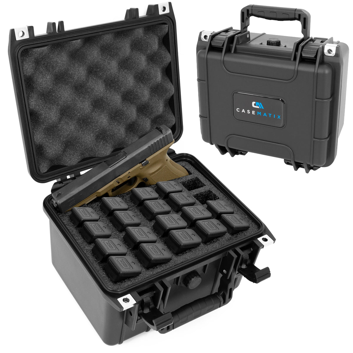 25 Pistol Magazine Storage Case or 20 Magazine & 1 Pistol Case - Waterproof Gun Magazine Storage for 25 9mm Magazines - Case Only