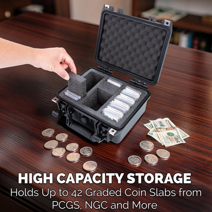 Graded Coin Slab Case for 42 PCGS & NGC Coin Holders – IP67 Waterproof Coin Storage Box for Coin Collectors, Coin Slabs and Collection Supplies