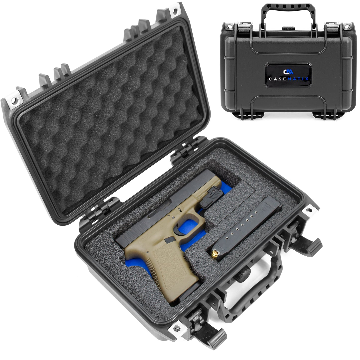 Hard Gun Case for Pistols – Waterproof Handgun Case for 9mm, Compact Pistols & Accessories – Custom Foam Interior with Adjustable Inserts