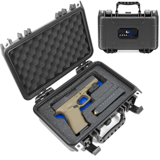 Hard Gun Case for Pistols – Waterproof Handgun Case for 9mm, Compact Pistols & Accessories – Custom Foam Interior with Adjustable Inserts