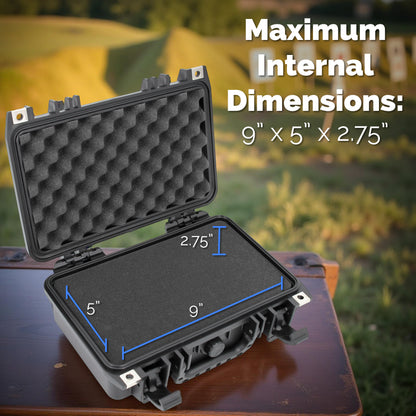 12" Hard Gun Case - Waterproof Shockproof Pistol Case with Customizable Foam Interior for 9mm Handgun & Accessories Storage