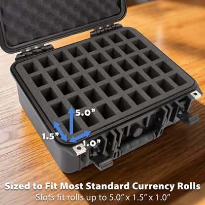 13" Coin Tube Case – Waterproof Coin Storage Organizer Holds 40 Penny, Nickel, Dime & Quarter Coin Rolls or Customize for Half Dollar or Silver Eagle