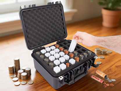 13" Coin Tube Case – Waterproof Coin Storage Organizer Holds 40 Penny, Nickel, Dime & Quarter Coin Rolls or Customize for Half Dollar or Silver Eagle