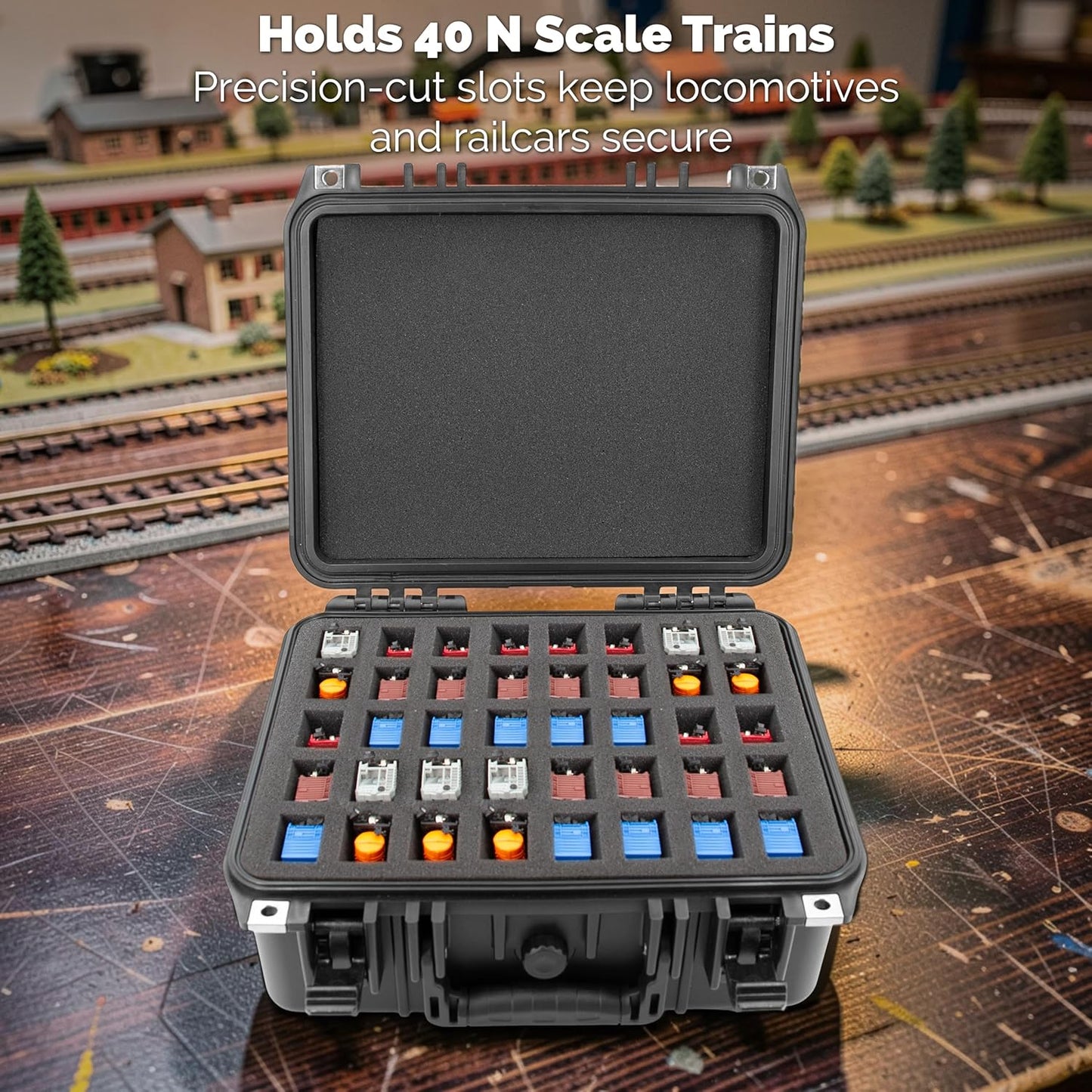 N Scale Model Train Storage Case – Hard Shell Train Storage Box Holds 40 N Gauge Trains, Waterproof Train Storage Case for Model Train Transport