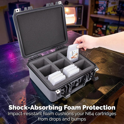 N64 Game Storage Case Fits 27 N64 Cartridges – Hard Shell Cartridge Case with 9 Precut Compartments, Waterproof Holder for Secure N64 Game Storage