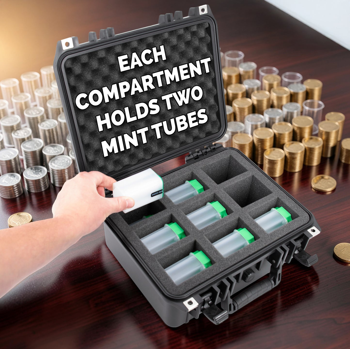 American Silver Eagle Coin Tube Storage Case Holds 18 Coin Tubes, Waterproof Hard Shell Coin Organizer for 1oz Silver Eagle & Morgan Dollar Holders