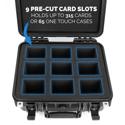 Waterproof One Touch Card Holder Case and Toploader Trading Card Storage with Custom Foam Fits 315 Top Loaders For Sports Cards or 65 Magnetic Holders