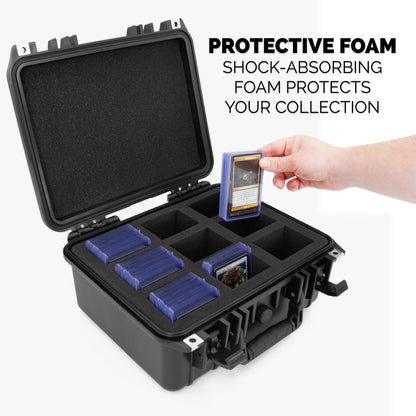 Waterproof One Touch Card Holder Case and Toploader Trading Card Storage with Custom Foam Fits 315 Top Loaders For Sports Cards or 65 Magnetic Holders