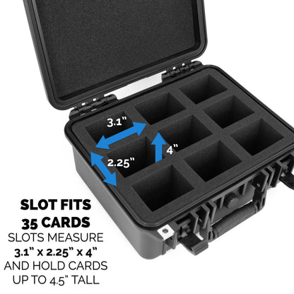 Waterproof One Touch Card Holder Case and Toploader Trading Card Storage with Custom Foam Fits 315 Top Loaders For Sports Cards or 65 Magnetic Holders