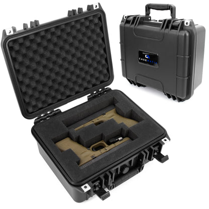 13" Waterproof 2 Handgun Case - Hard Shell Dual Pistol Case with Customizable Foam & Padlock Rings - 10.5x8x4 Interior